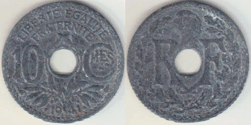 1941 France 10 Centimes (2 dots) A008118